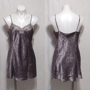 Victoria’s Secret Gray Floral Satin Sleepwear Slip Dress M Romantic Luxury Chic
